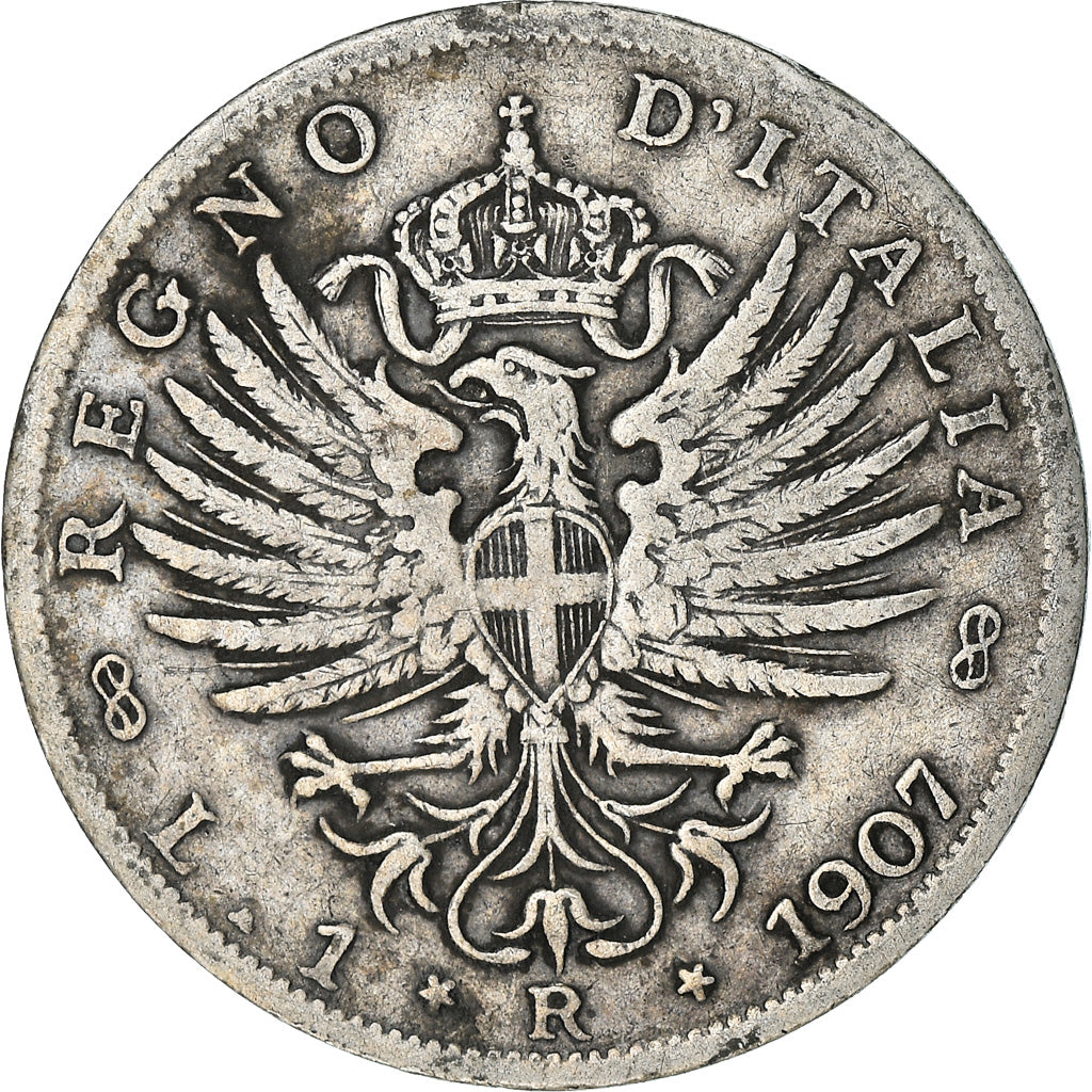 Moeda, Itália, Vittorio Emanuele III, Lira, 1907, Rome, VF(30-35), Prata, KM:32