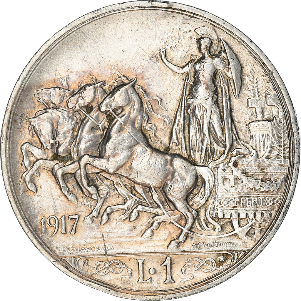 Coin, Italy, Vittorio Emanuele III, Lira, 1917, Rome, EF(40-45), Silver, KM:57