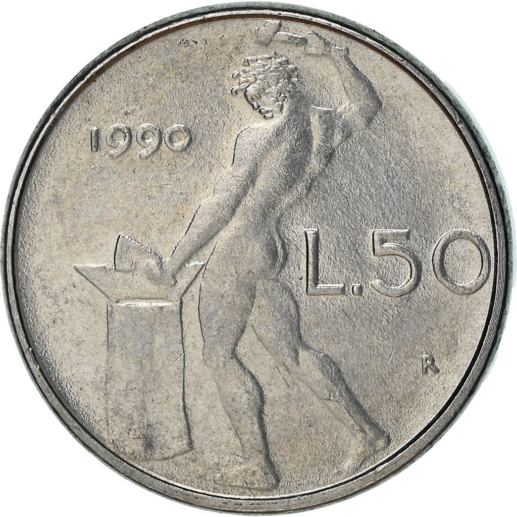 Coin, Italy, 50 Lire, 1990, Rome, EF(40-45), Stainless Steel, KM:95.2