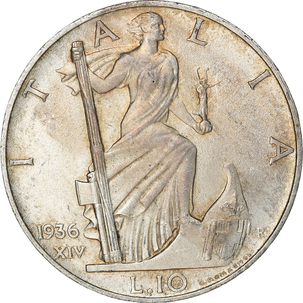 Coin, Italy, Vittorio Emanuele III, 10 Lire, 1936, Rome, EF(40-45), Silver