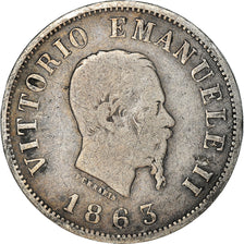 Moneda, Italia, Vittorio Emanuele II, 50 Centesimi, 1863, Milan, BC+, Plata