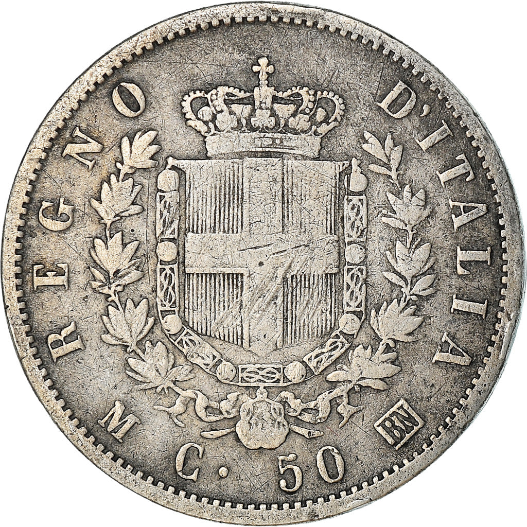 Coin, Italy, Vittorio Emanuele II, 50 Centesimi, 1863, Milan, VF(30-35), Silver