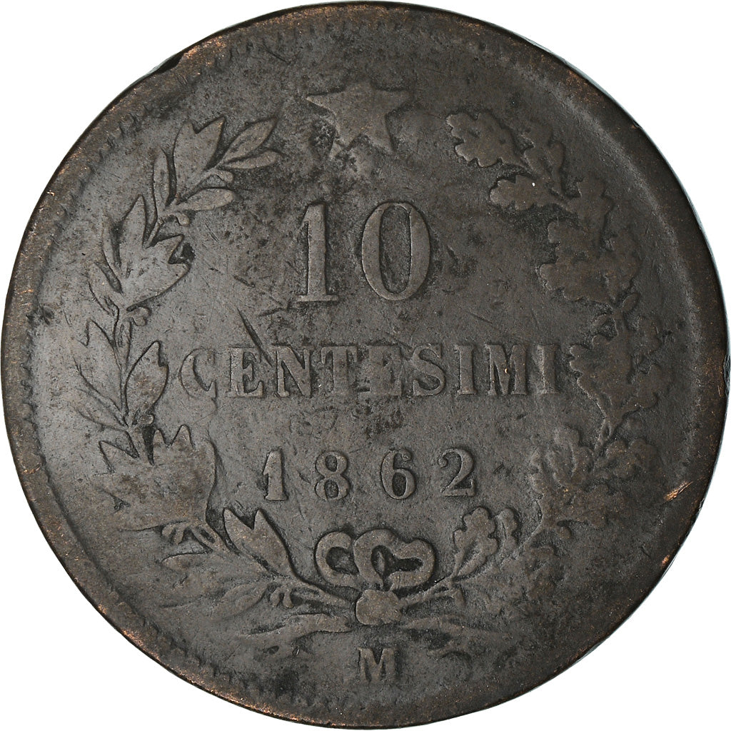 Coin, Italy, Vittorio Emanuele II, 10 Centesimi, 1862, Milan, VF(30-35), Copper