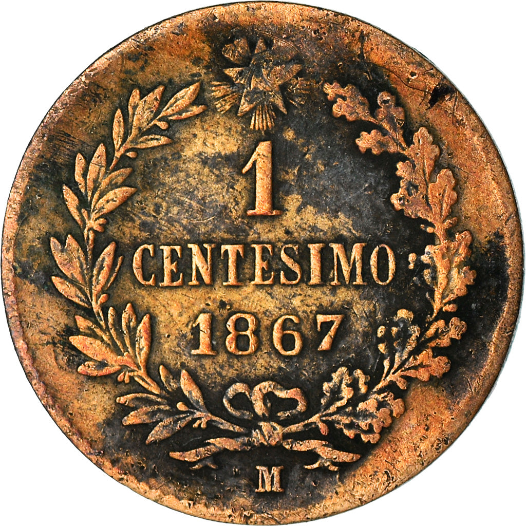 Coin, Italy, Vittorio Emanuele II, Centesimo, 1867, Milan, VF(30-35), Copper