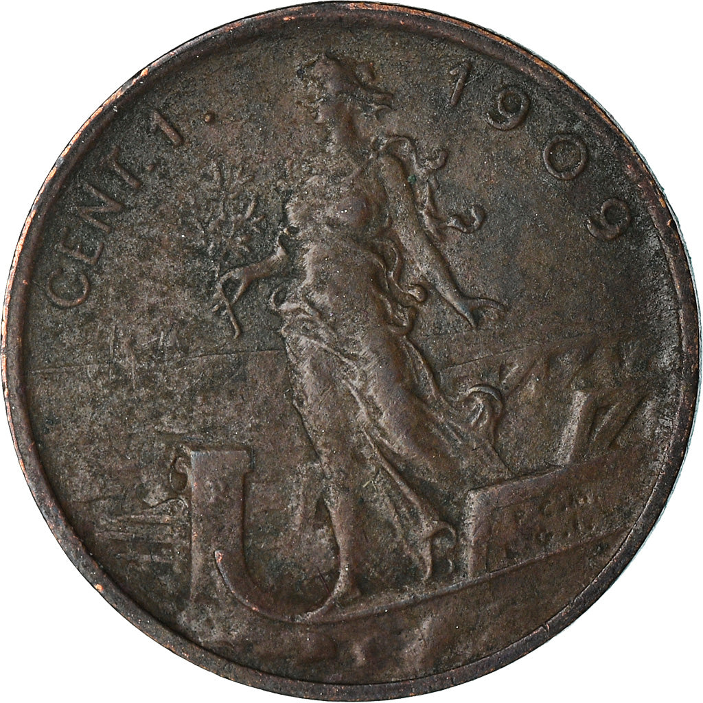 Moeda, Itália, Vittorio Emanuele III, Centesimo, 1909, Rome, VF(30-35), Bronze