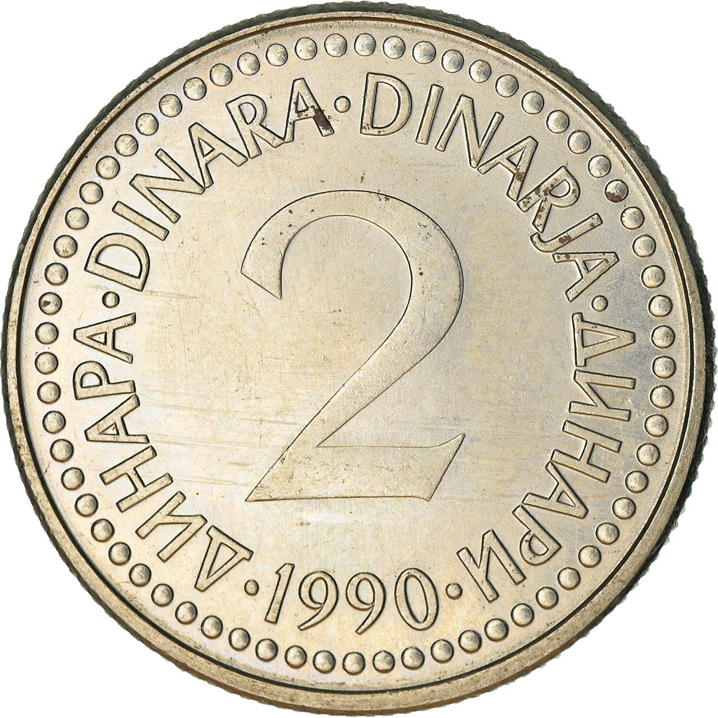 Coin, Yugoslavia, 2 Dinara, 1990, EF(40-45), Copper-Nickel-Zinc, KM:143