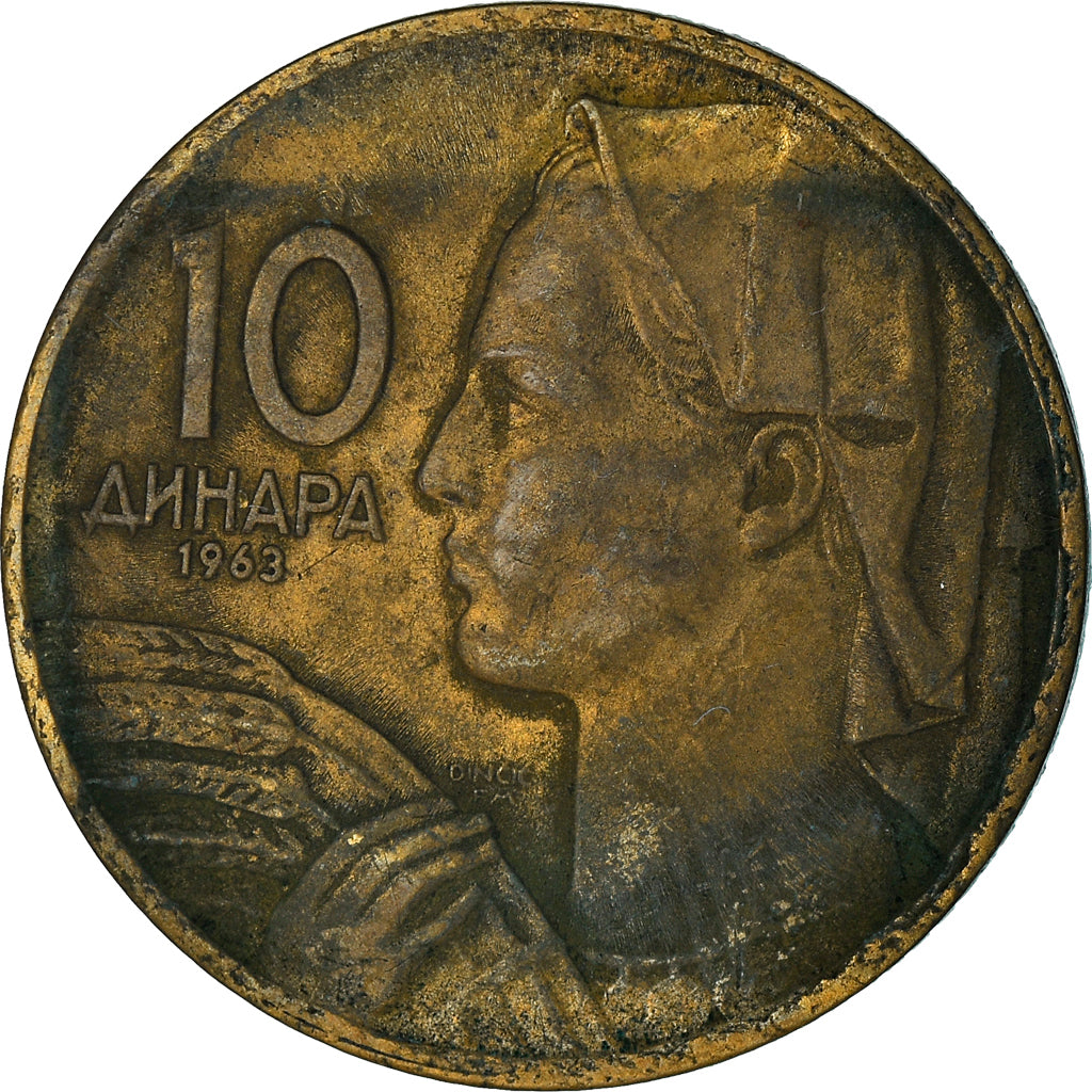 Moeda, Jugoslávia, 10 Dinara, 1963, VF(30-35), Alumínio-Bronze, KM:39