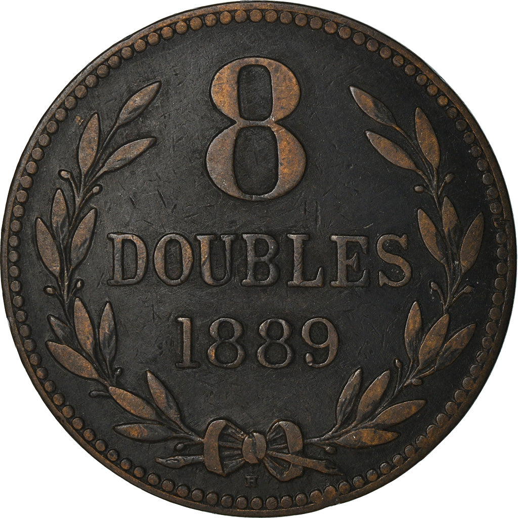 Coin, Guernsey, 8 Doubles, 1889, Heaton, Birmingham, EF(40-45), Bronze, KM:7