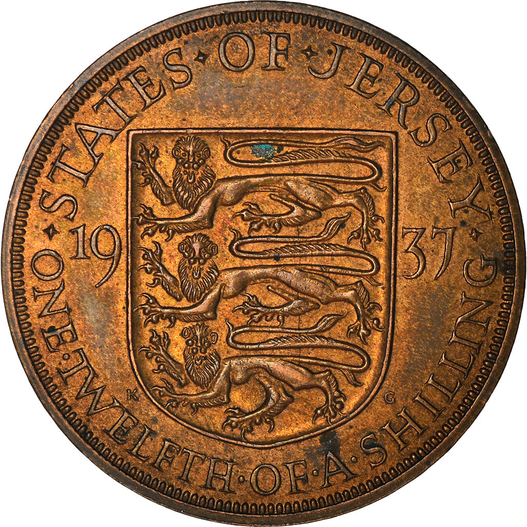 Coin, Jersey, George VI, 1/12 Shilling, 1937, EF(40-45), Bronze, KM:18