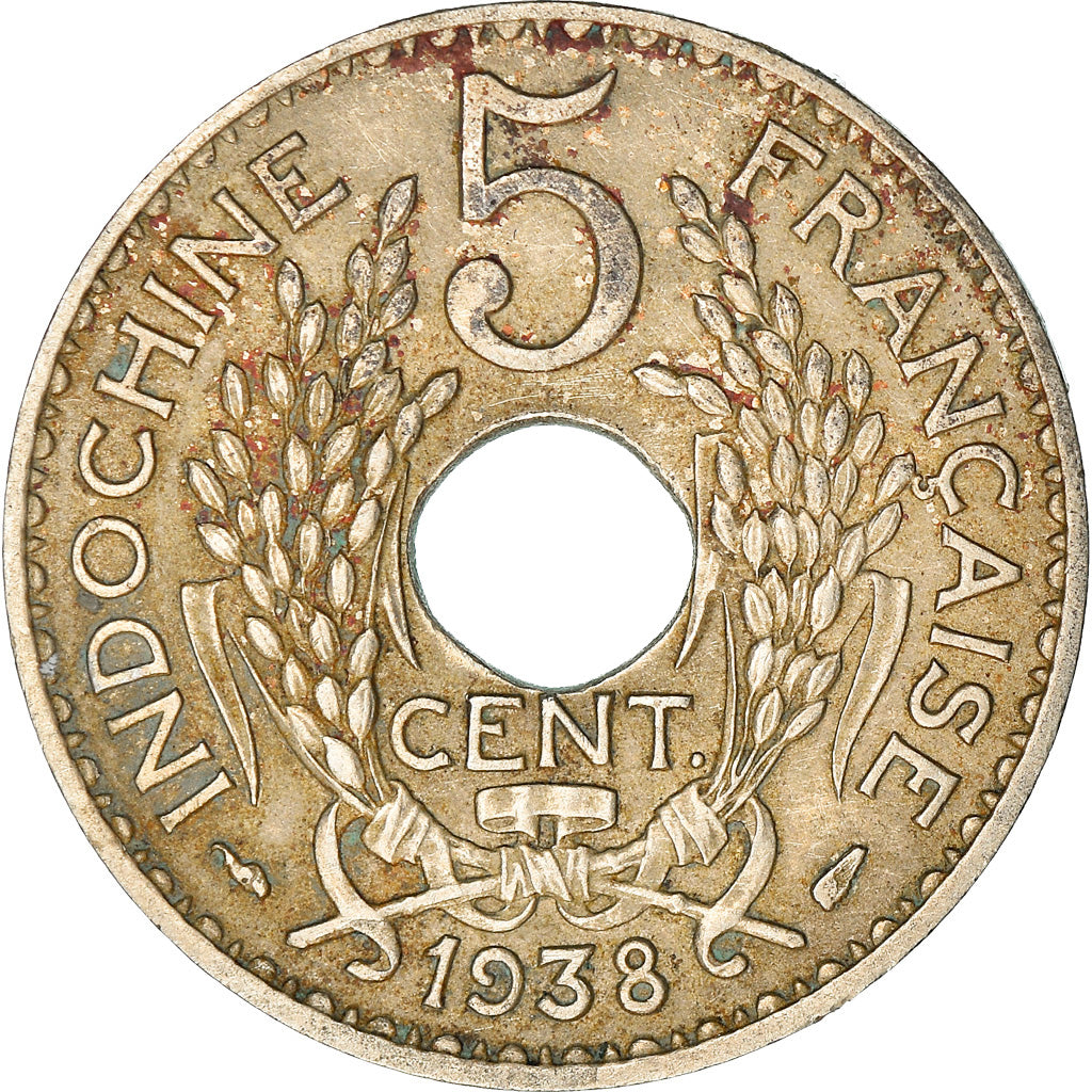 Moneda, INDOCHINA FRANCESA, 5 Cents, 1938, Paris, MBC, Níquel - latón