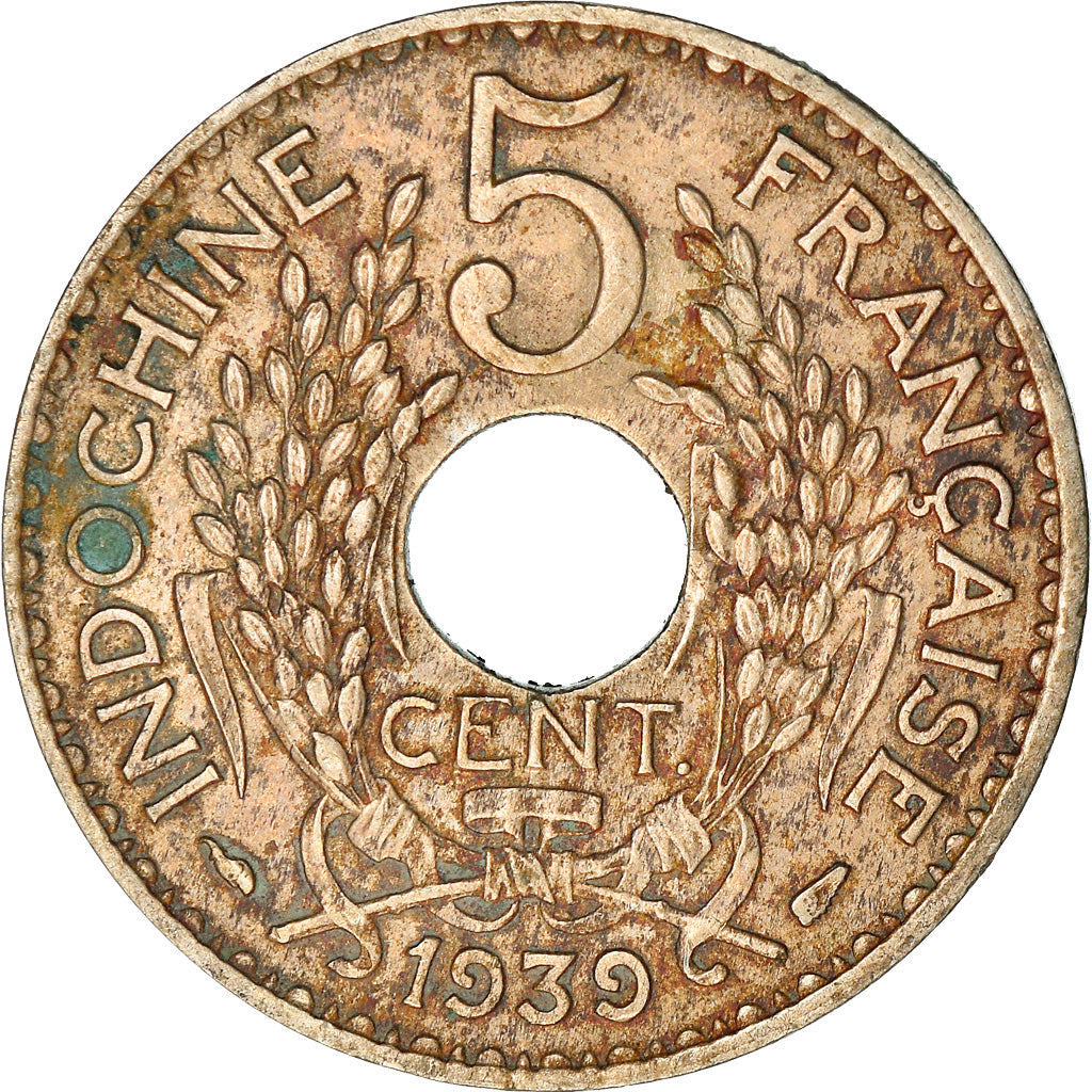 Moneda, INDOCHINA FRANCESA, 5 Cents, 1939, Paris, MBC, Níquel - latón