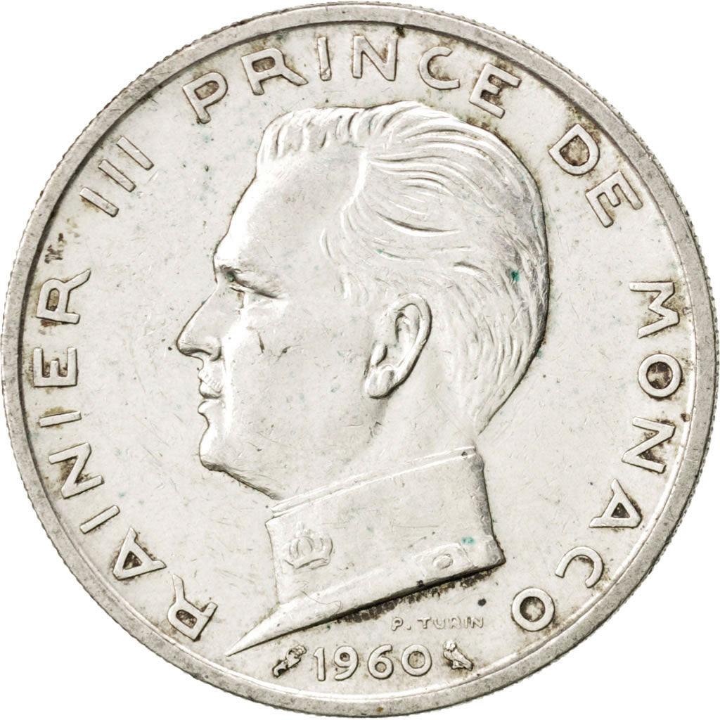 Coin, Monaco, Rainier III, 5 Francs, 1960, AU(50-53), Silver, KM:141