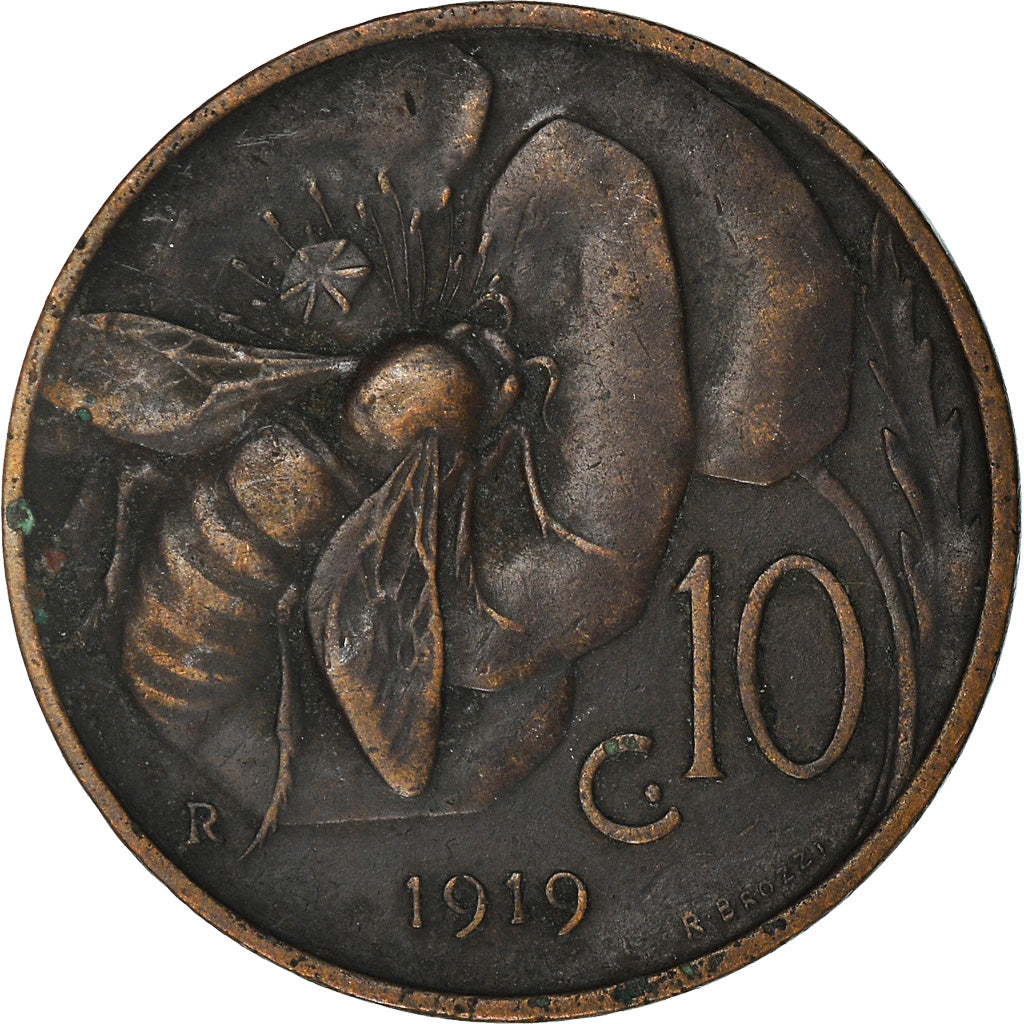 Coin, Italy, Vittorio Emanuele III, 10 Centesimi, 1919, Rome, VF(30-35), Bronze