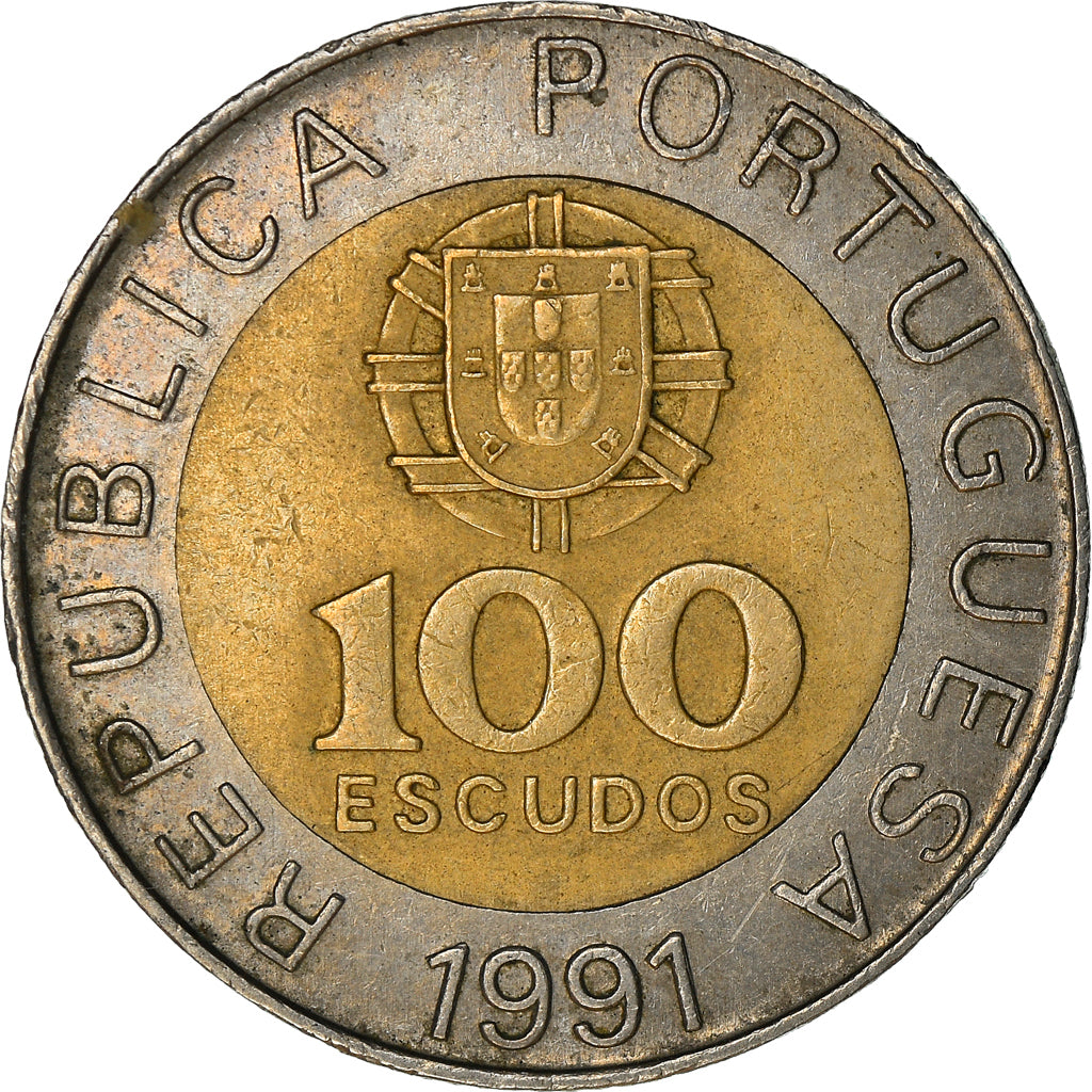Coin, Portugal, 100 Escudos, 1991, VF(30-35), Bi-Metallic, KM:645.2