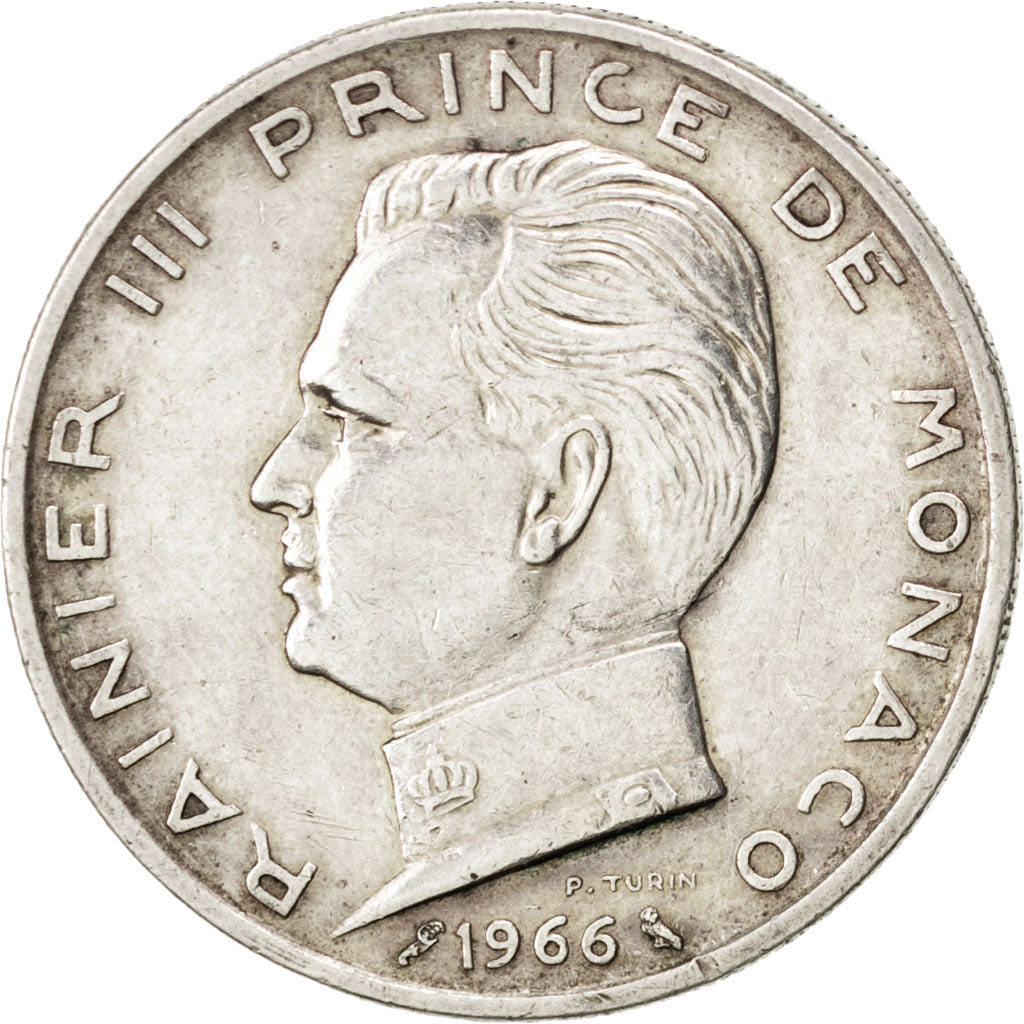 MONACO, 5 Francs, 1966, KM #141, AU(50-53), Silver, Gadoury #152, 12.01