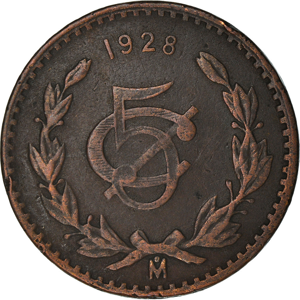 Moneda, México, 5 Centavos, 1928, Mexico City, BC+, Bronce, KM:422