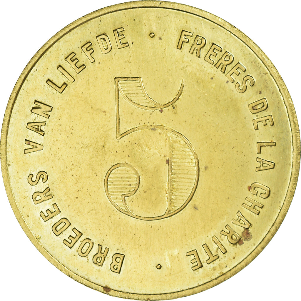 Belgium, Token, Necessity, 5 Francs, Deus Charitas Est, AU(50-53), Brass