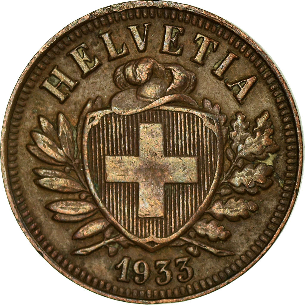 Coin, Switzerland, 2 Rappen, 1933, Bern, EF(40-45), Bronze, KM:4.2a