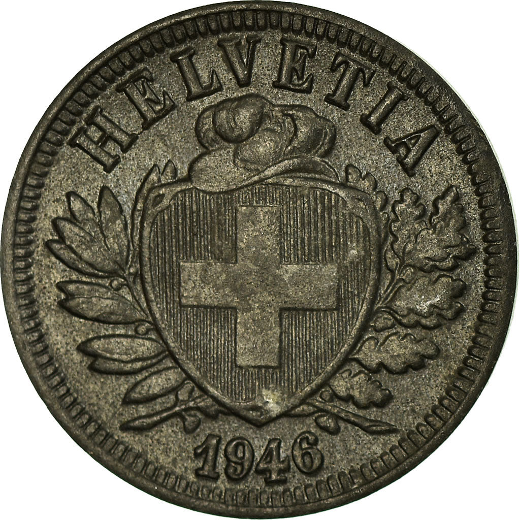 Coin, Switzerland, 2 Rappen, 1946, Bern, EF(40-45), Zinc, KM:4.2b
