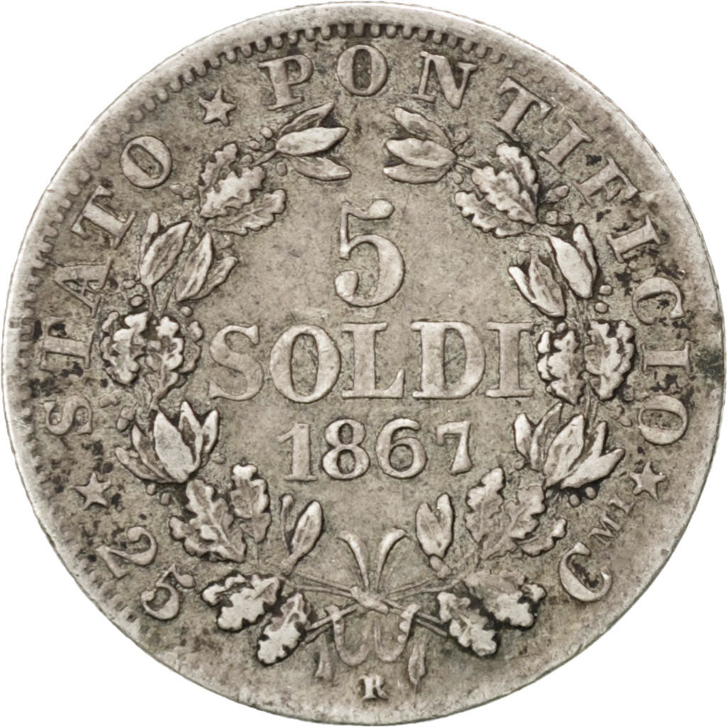 Vatican, Pie IX, 5 Soldi 1867 XXI R, KM 1375