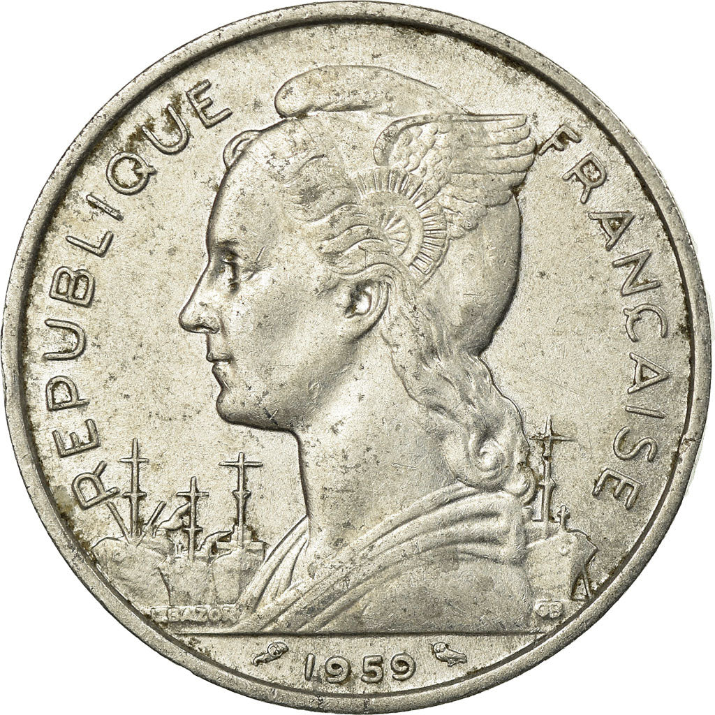 Coin, French Somaliland, 5 Francs, 1959, Paris, EF(40-45), Aluminum, KM:10
