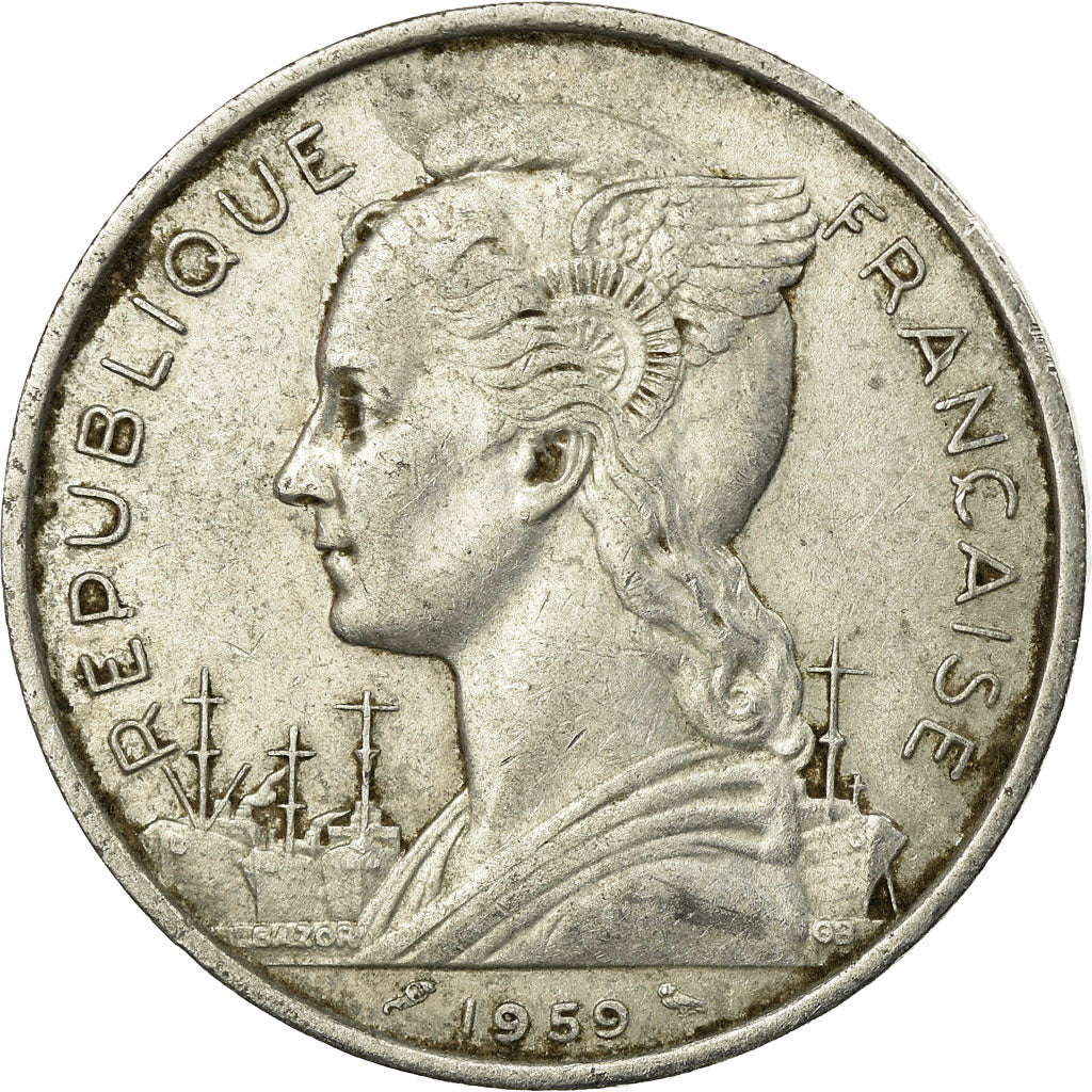 Coin, French Somaliland, 5 Francs, 1959, Paris, EF(40-45), Aluminum, KM:10