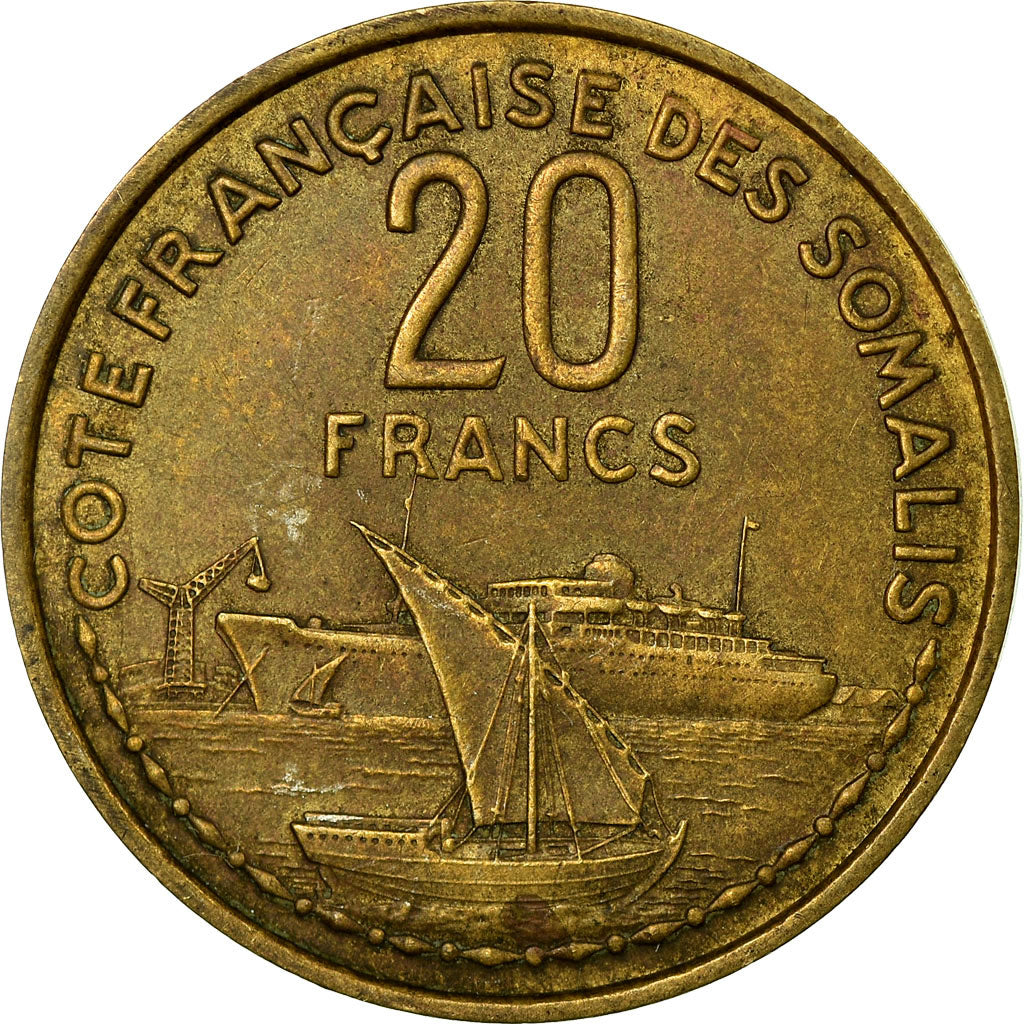 Coin, French Somaliland, 20 Francs, 1952, Paris, EF(40-45), Aluminum-Bronze