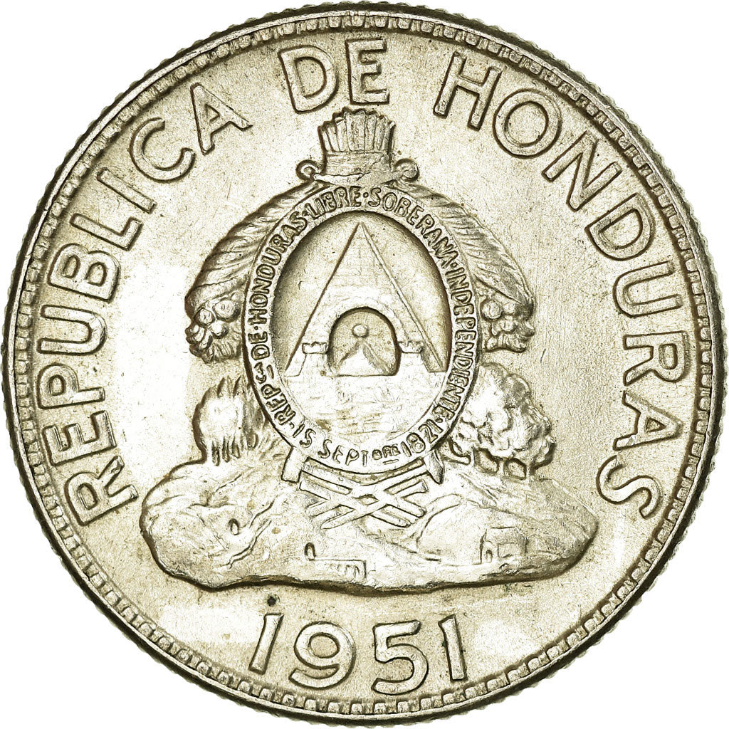 Coin, Honduras, 50 Centavos, 1951, Philadelphia, U.S.A., AU(55-58), Silver