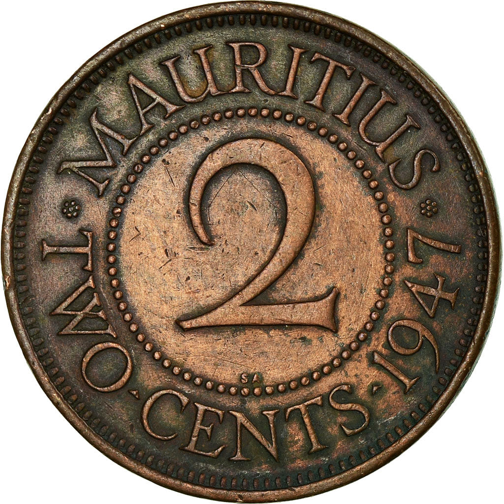 Münze, Mauritius, George VI, 2 Cents, 1947, Pretoria, SS, Bronze, KM:22