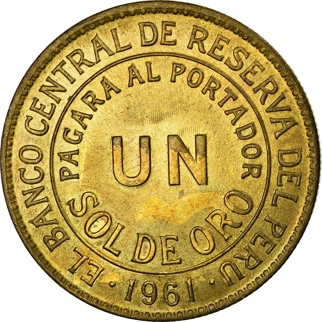 Coin, Peru, Sol, 1961, Lima, AU(55-58), Brass, KM:222