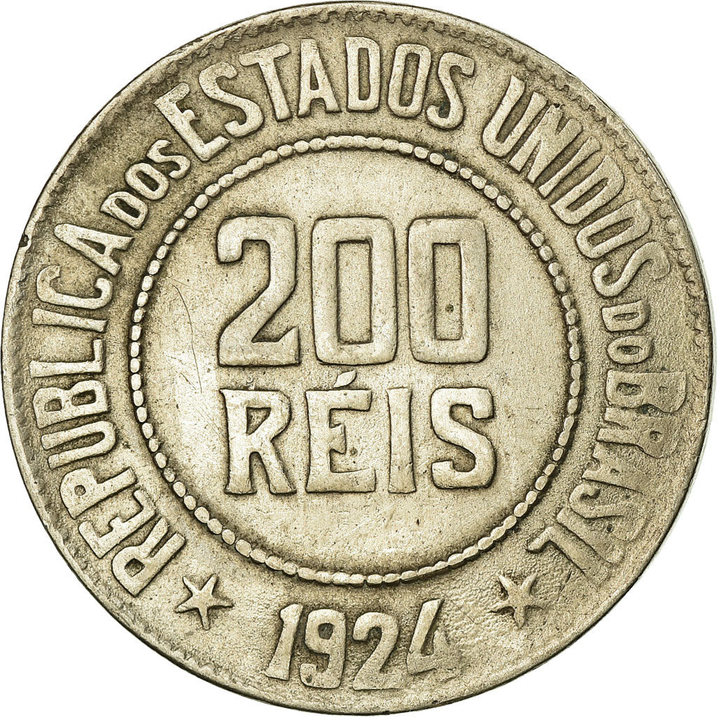 Coin, Brazil, 200 Reis, 1924, VF(30-35), Copper-nickel, KM:519