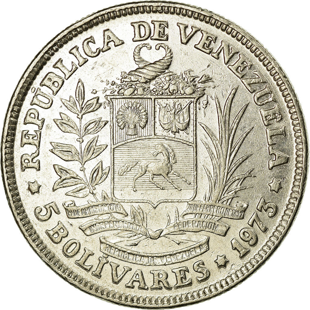 Coin, Venezuela, 5 Bolivares, 1973, Madrid, EF(40-45), Nickel, KM:44