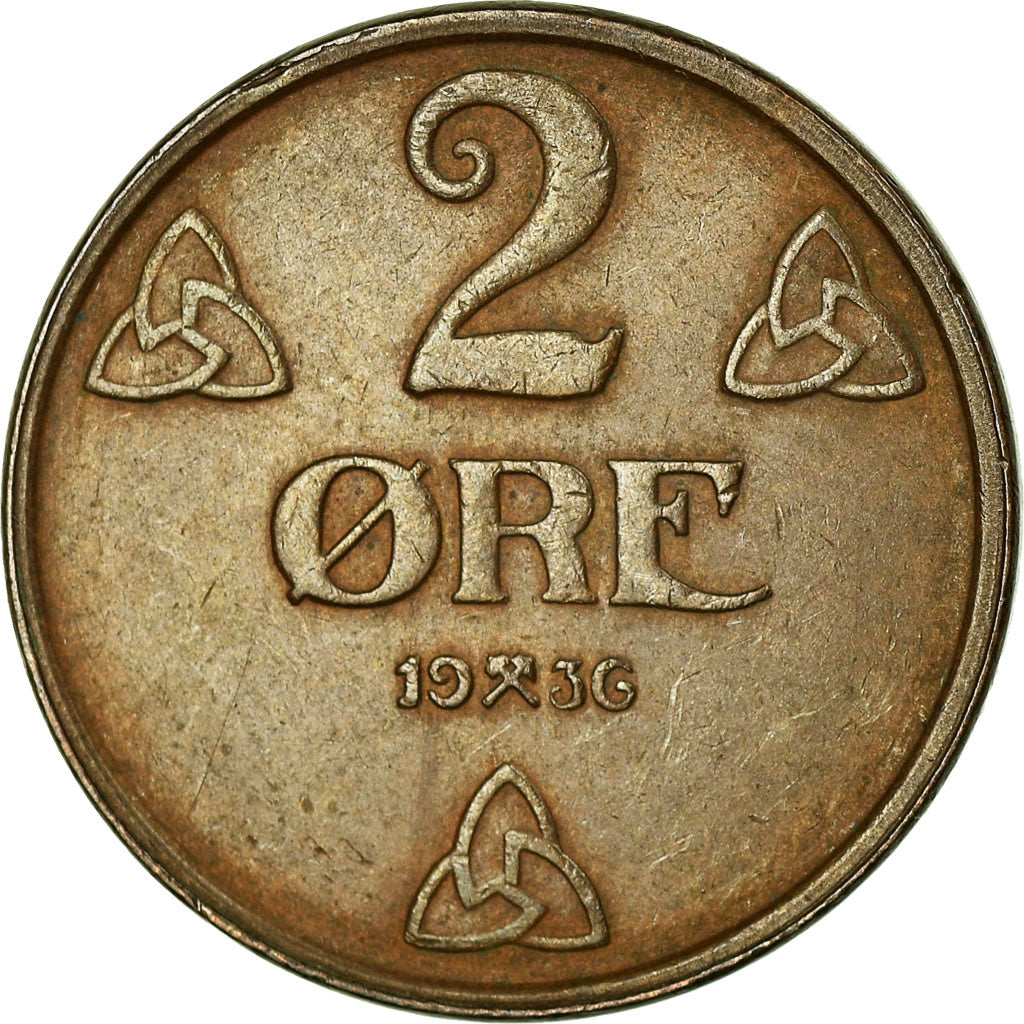 Coin, Norway, Haakon VII, 2 Öre, 1936, EF(40-45), Bronze, KM:371