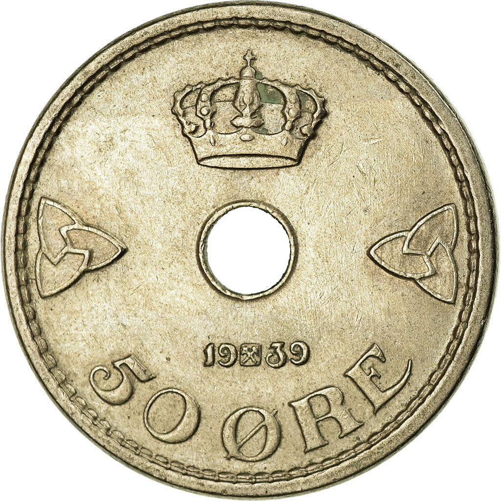 Coin, Norway, Haakon VII, 50 Öre, 1939, EF(40-45), Copper-nickel, KM:386