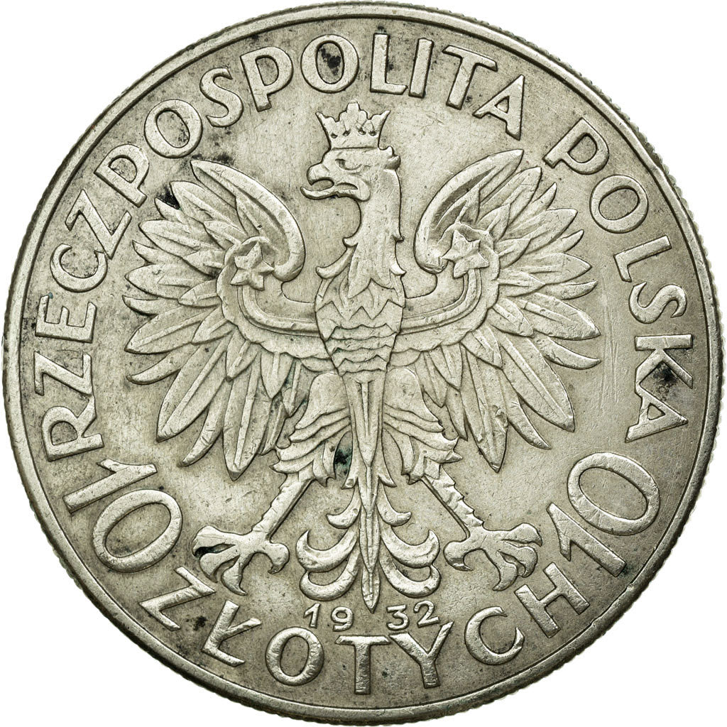 Coin, Poland, 10 Zlotych, 1932, AU(55-58), Silver, KM:22