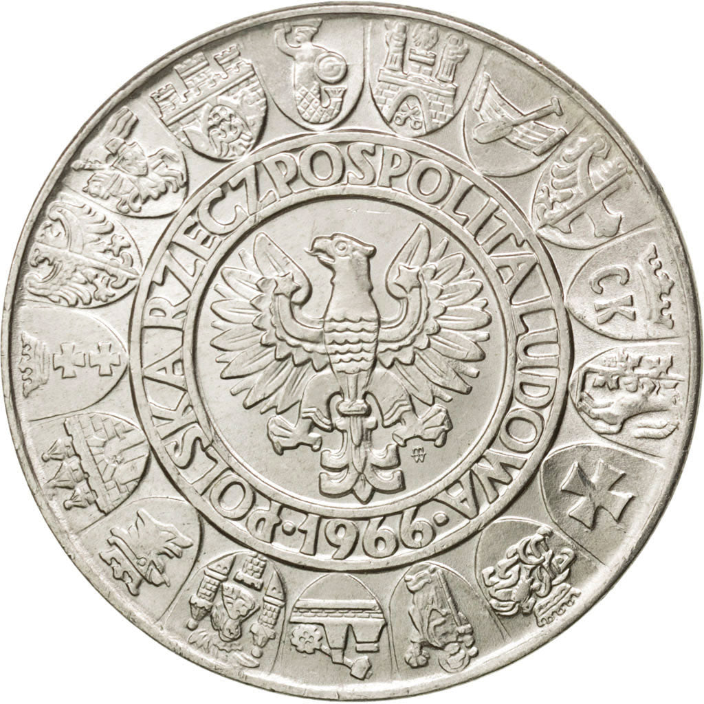 POLAND, 100 Zlotych, 1966, Warsaw, KM #57, MS(63), Silver, 35, 20.08