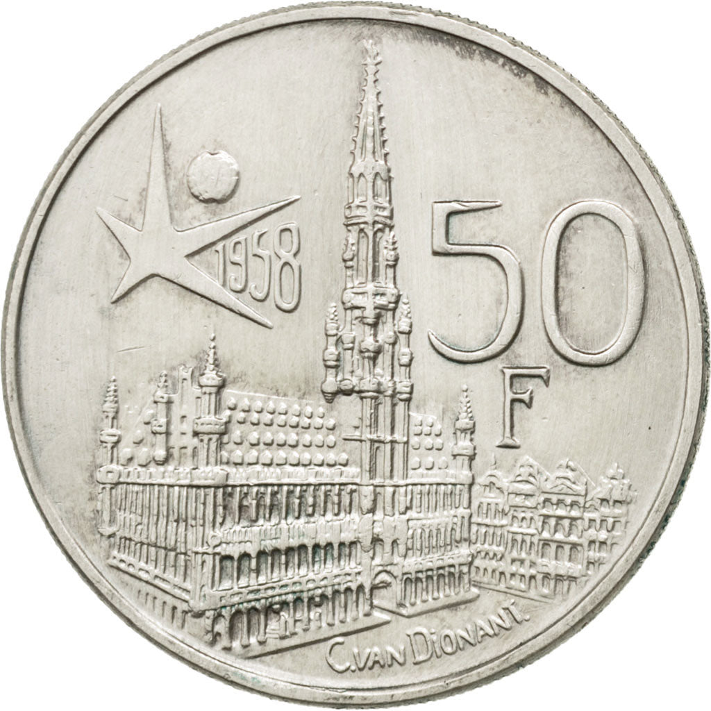 Belgio, 50 Francs, 50 Frank, 1958, SPL-, Argento, KM:150.1