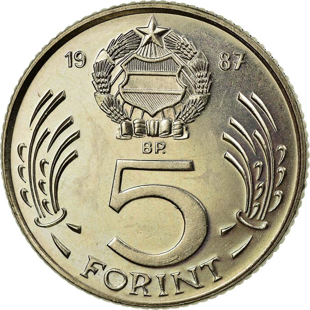 Coin, Hungary, 5 Forint, 1987, MS(63), Copper-nickel, KM:635