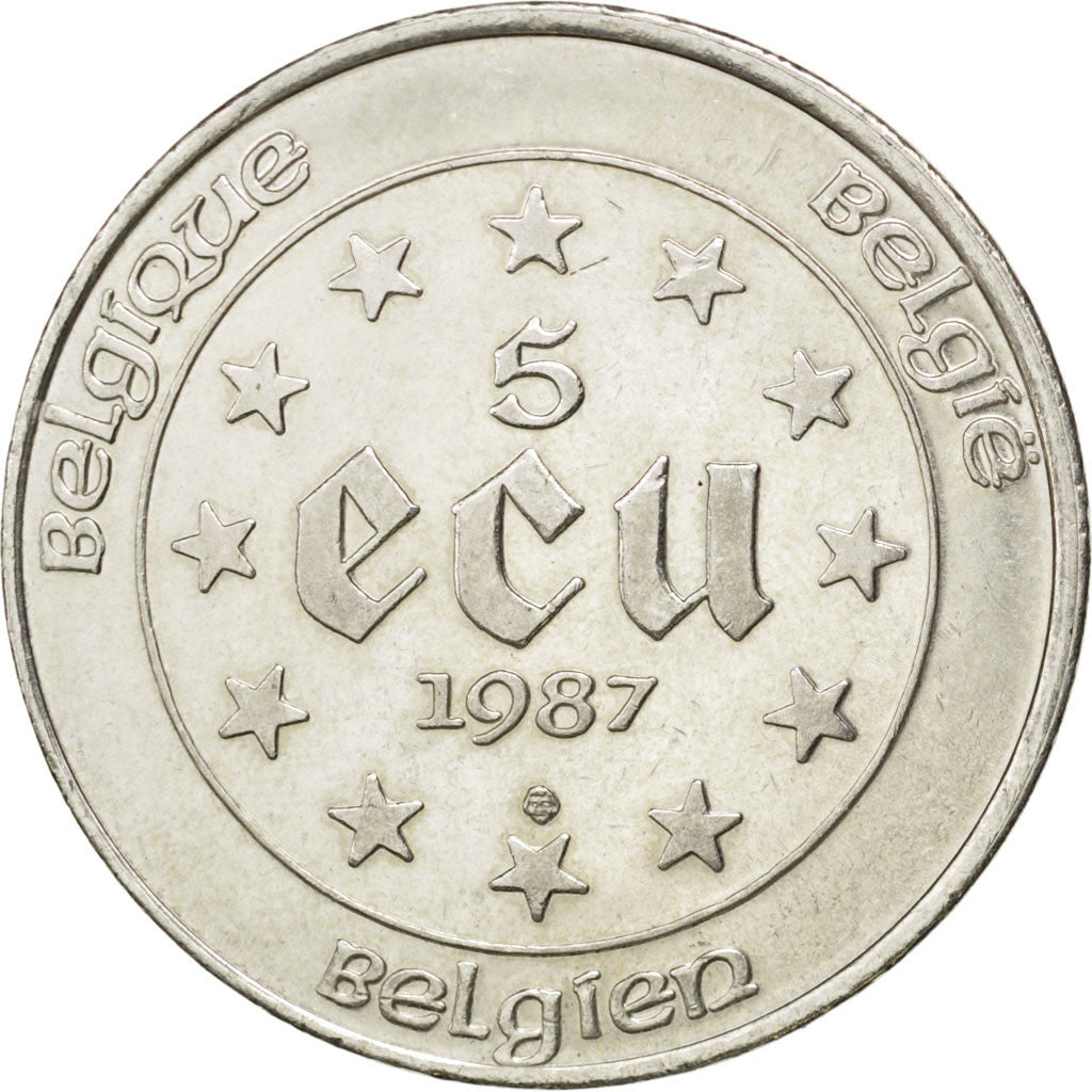 BELGIUM, 5 ECU, 1987, KM #166, MS(60-62), Silver, 37, 22.62
