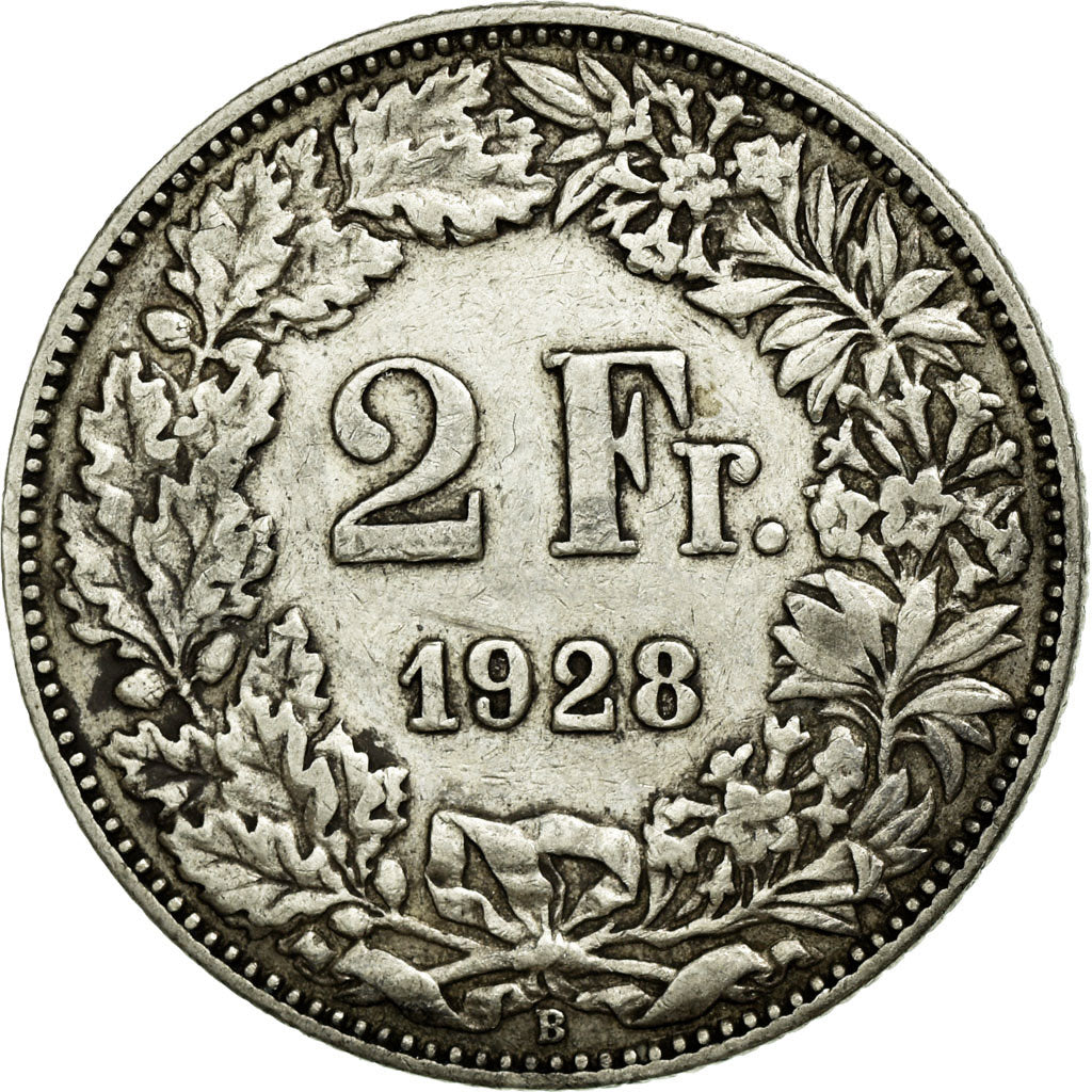 Coin, Switzerland, 2 Francs, 1928, Bern, AU(50-53), Silver, KM:21