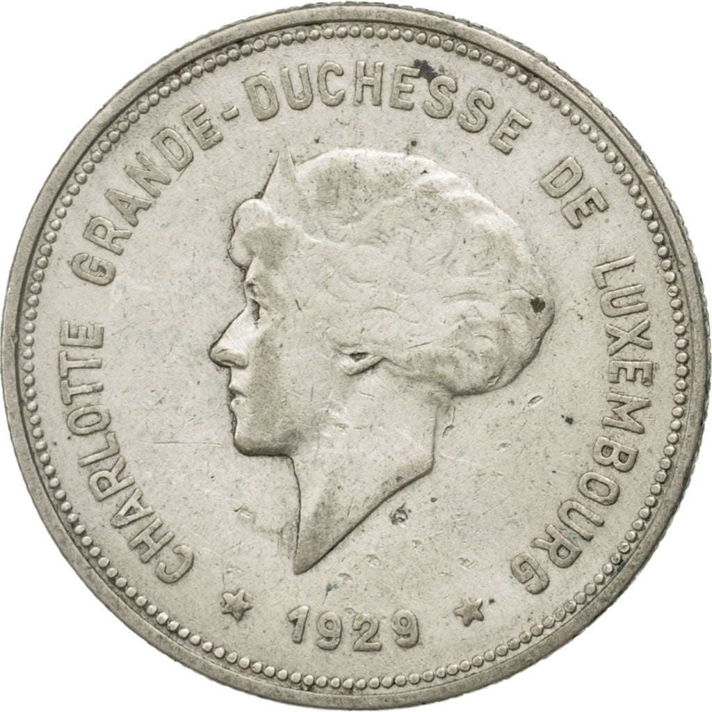 LUXEMBOURG, 5 Francs, 1929, KM #38, AU(50-53), Silver, 27.8, 7.93