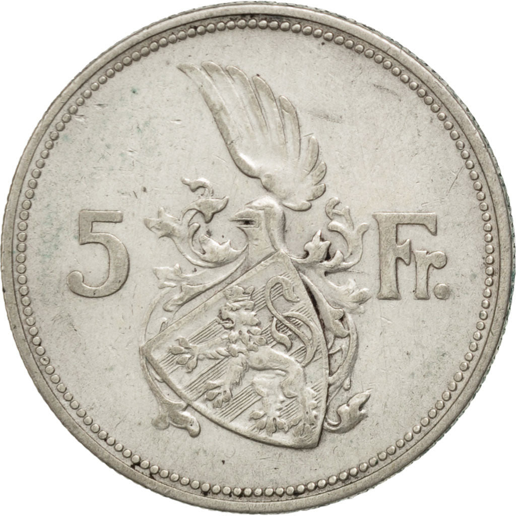 LUXEMBOURG, 5 Francs, 1929, KM #38, AU(50-53), Silver, 27.8, 7.93