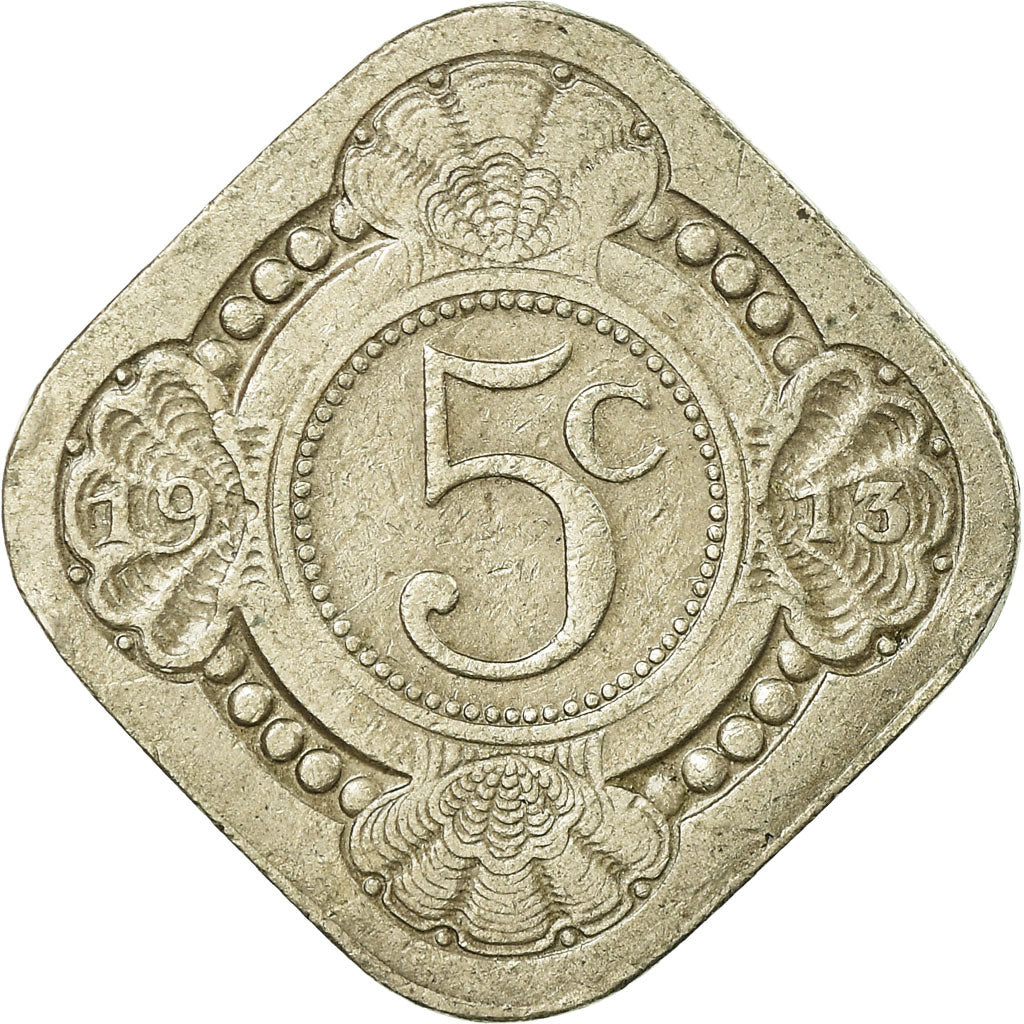 Moneda, Países Bajos, Wilhelmina I, 5 Cents, 1913, MBC, Cobre - níquel, KM:153