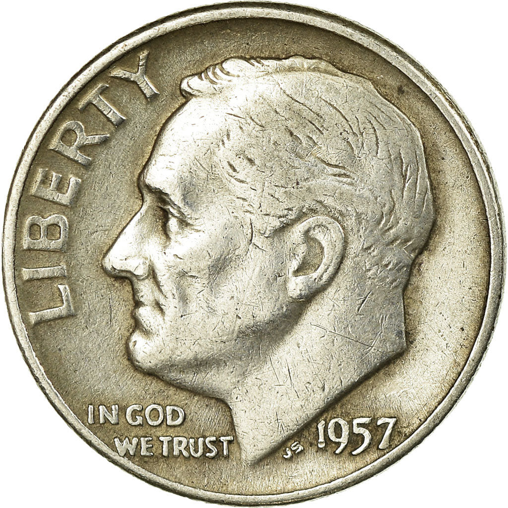 Moneta, Stati Uniti, Roosevelt Dime, Dime, 1957, U.S. Mint, Denver, BB, Argento