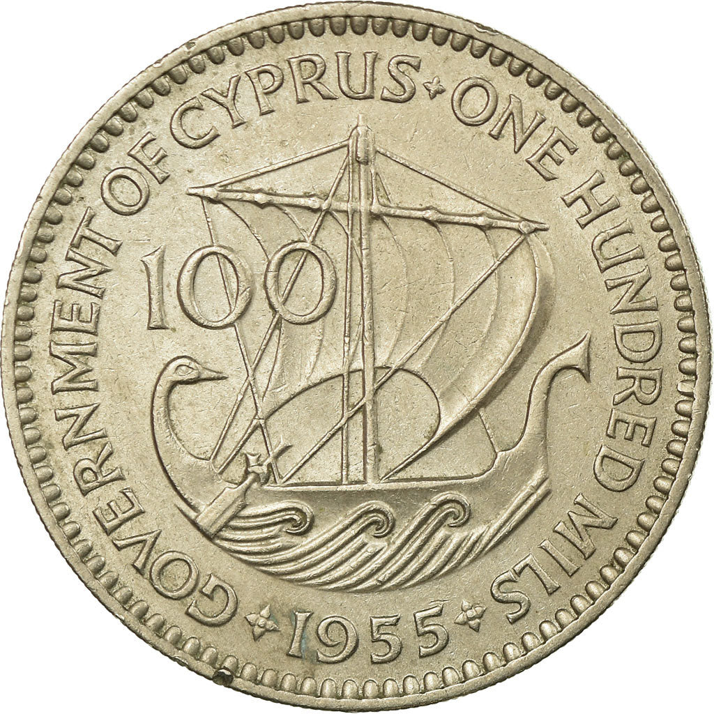 Coin, Cyprus, 100 Mils, 1955, EF(40-45), Copper-nickel, KM:37