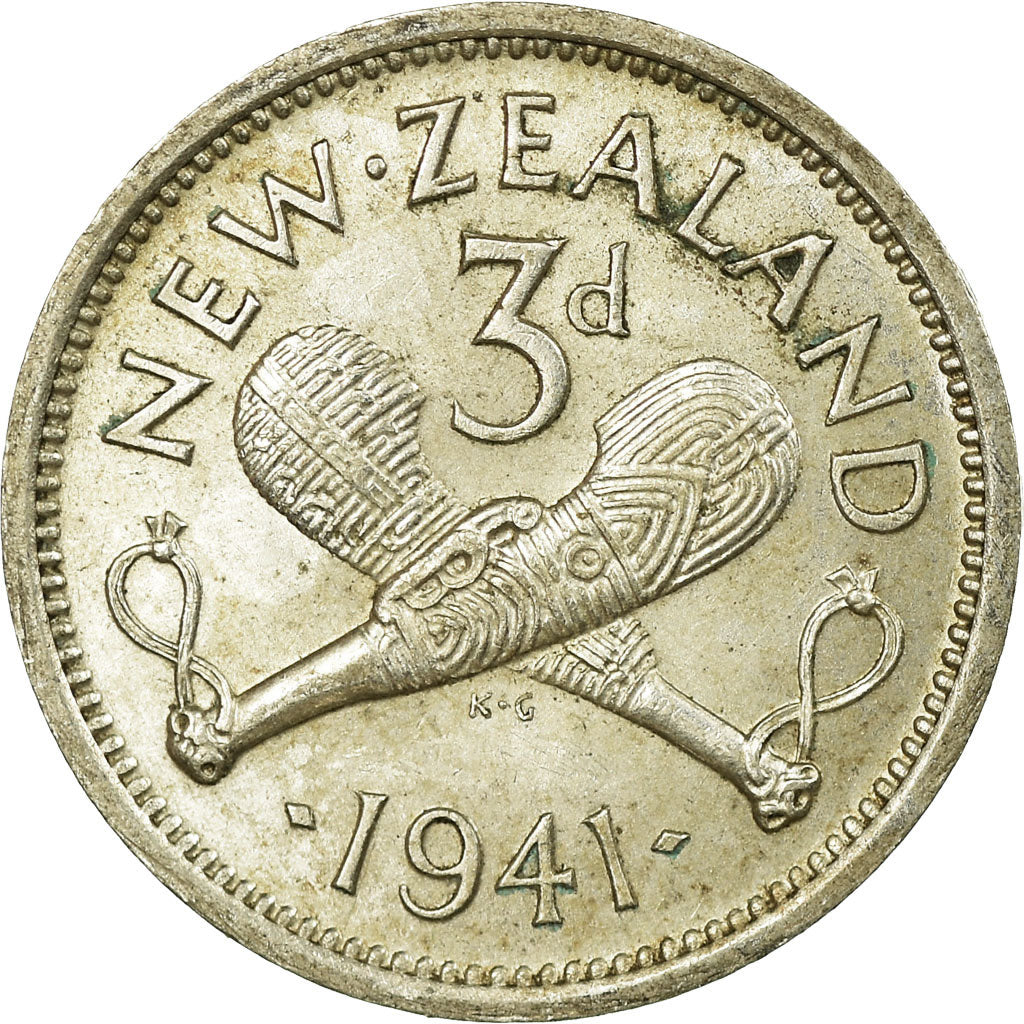 Coin, New Zealand, George VI, 3 Pence, 1941, AU(55-58), Silver, KM:7