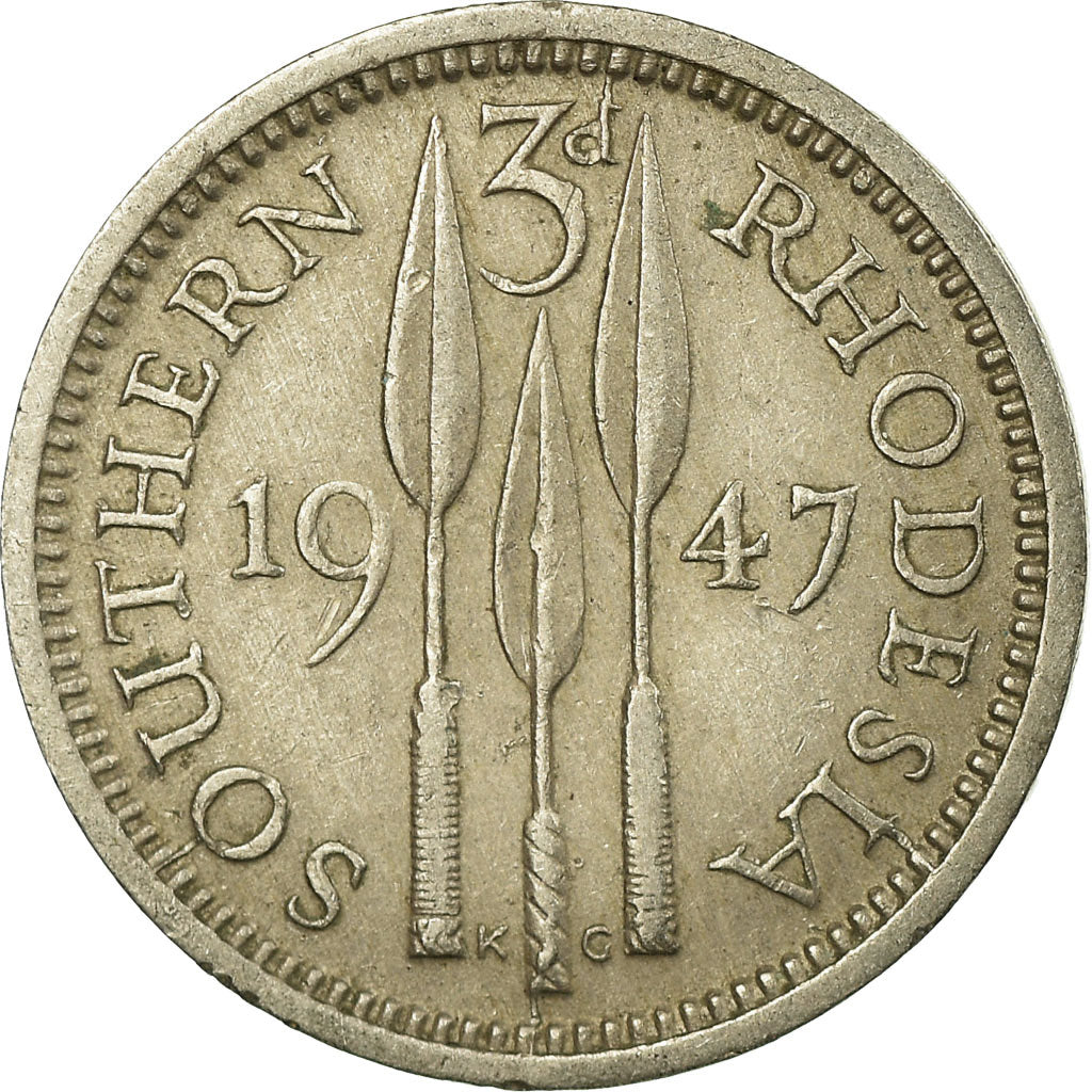 Moneda, Rodesia del Sur, George VI, 3 Pence, 1947, MBC, Cobre - níquel, KM:16b