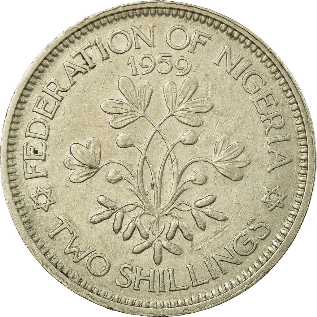 Coin, Nigeria, Elizabeth II, 2 Shilling, 1959, EF(40-45), Copper-nickel, KM:6