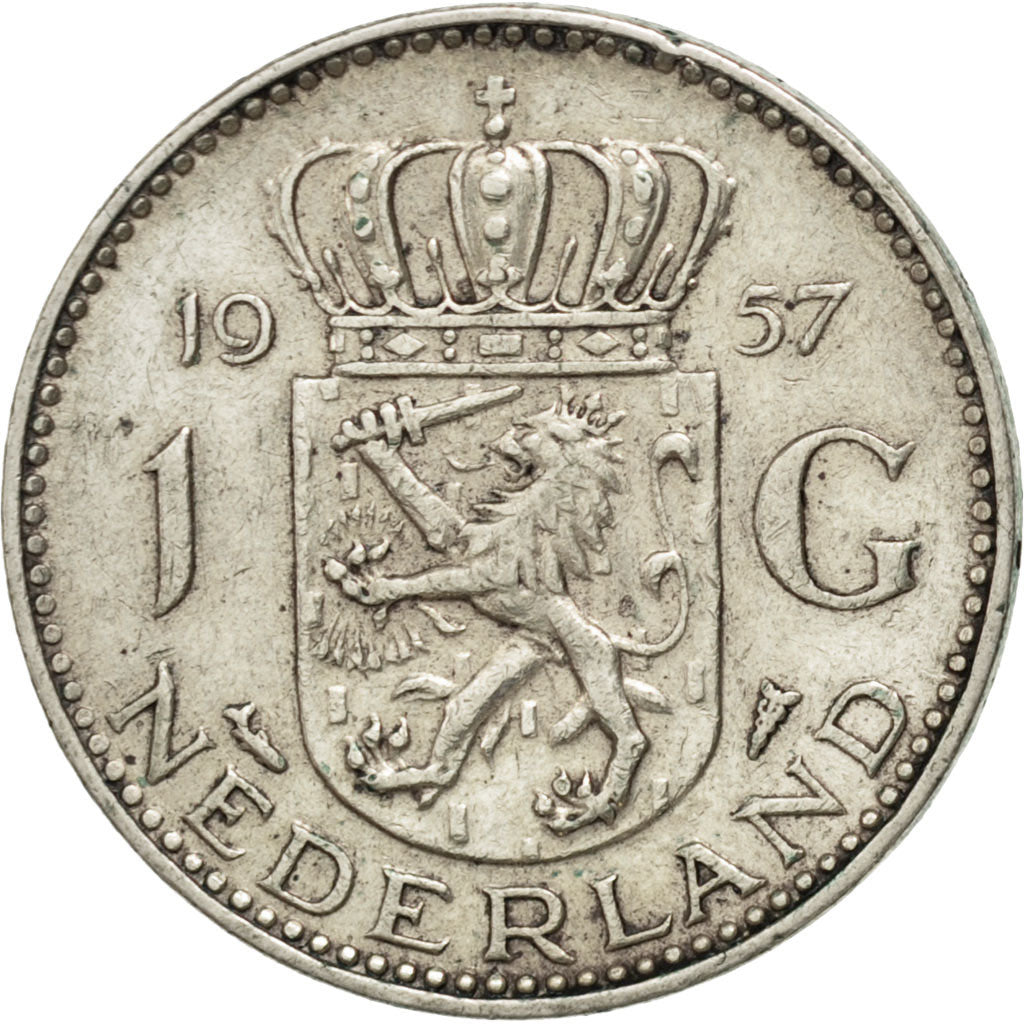 NETHERLANDS, Gulden, 1957, KM #184, EF(40-45), Silver, 25, 6.44