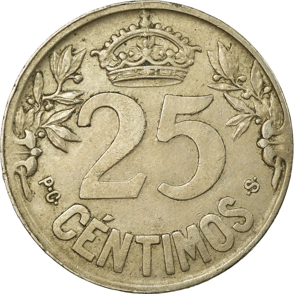 Coin, Spain, Alfonso XIII, 25 Centimos, 1925, Madrid, EF(40-45), Copper-nickel
